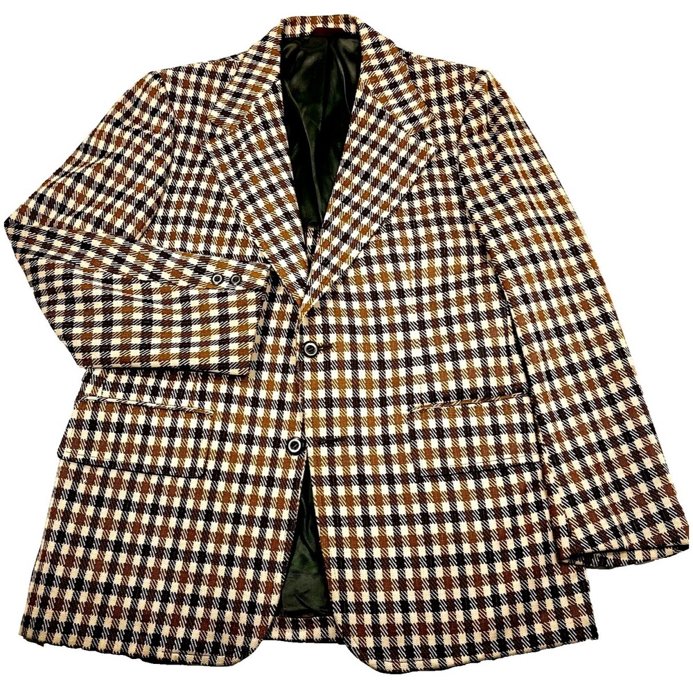 Andhurst Vtg Sport Coat Leisure Suit Plaid Brown 40 42 Preppy Retro 1970s Vegas